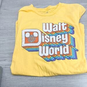 Disney Parks Walt Disney World Retro Rainbow Logo Mickey Yellow Shirt Size Med